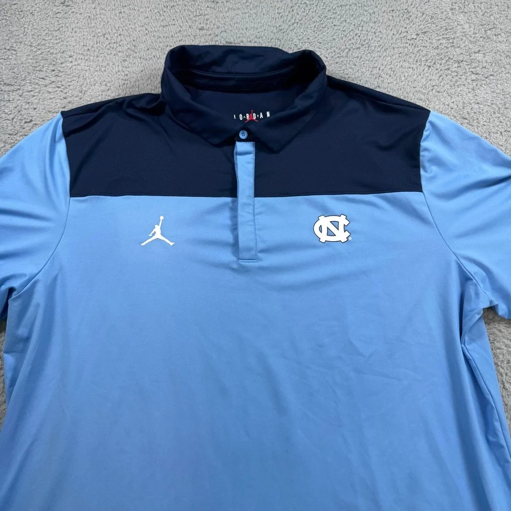 Jordan UNC Tar Heels Dri-FIT Polo Shirt Mens XXL Blue Navy Colorblock 10594